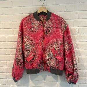 Free People pink paisley bomber jacket